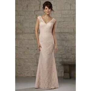 Adrianna Papell Dress Women’s Size 4 NWT Lace Maxi Gown Pink Wedding Bridesmaid